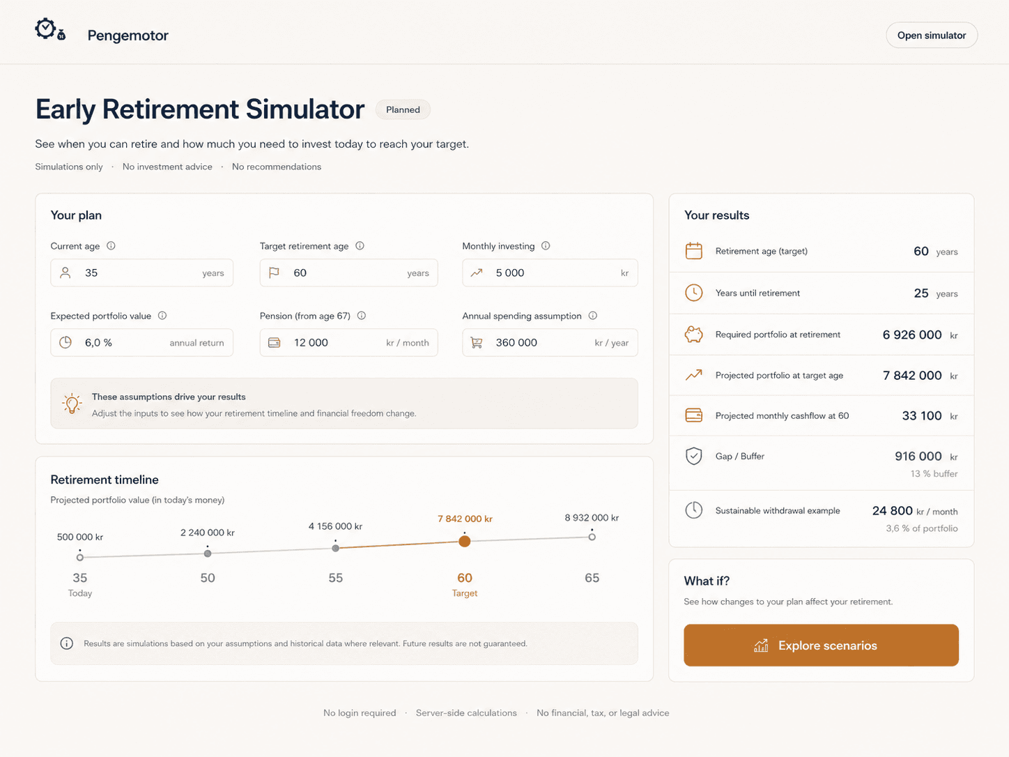Concept preview of the Early Retirement Simulator